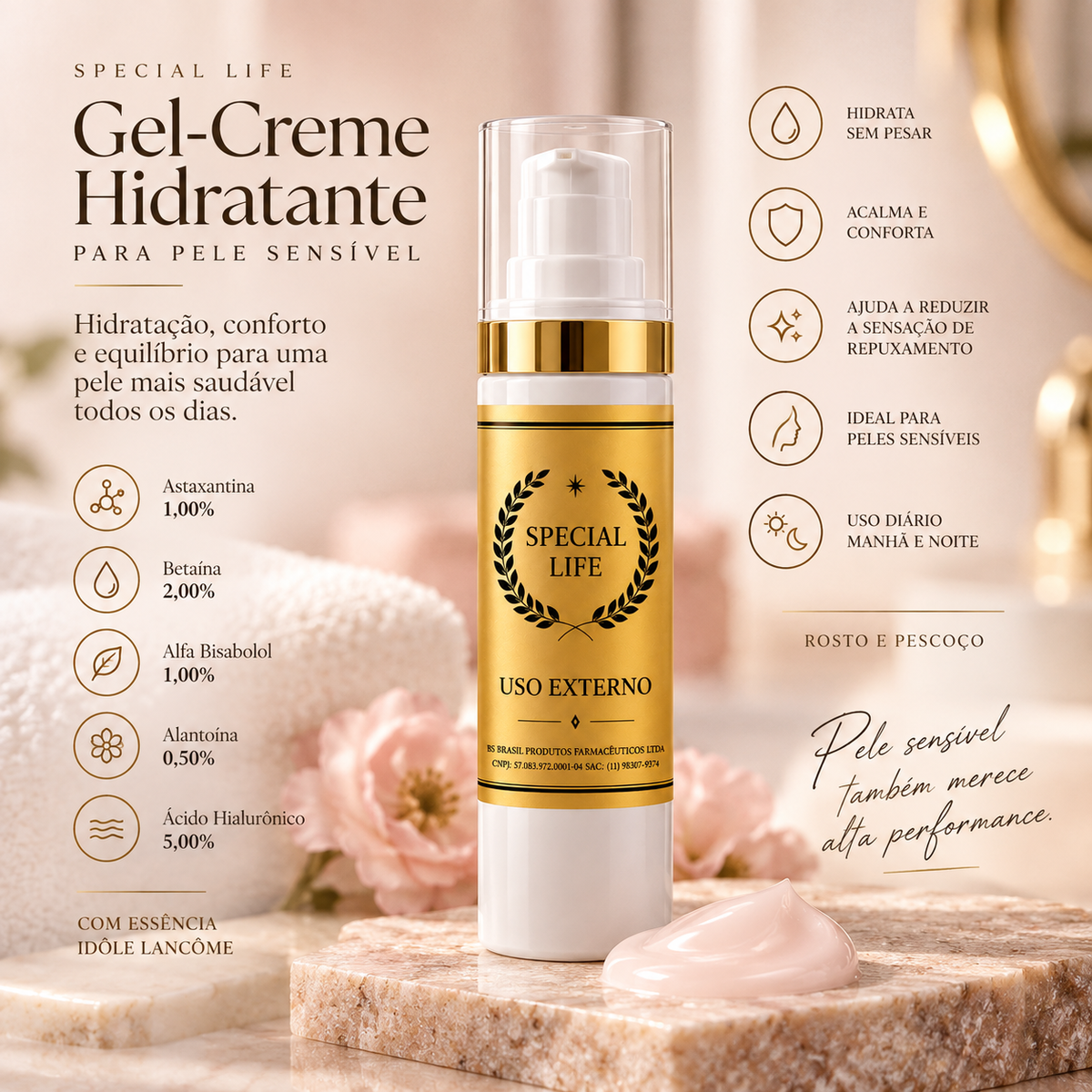 Gel-Creme Hidratante com Ácido Hialurônico 30g | Special Life