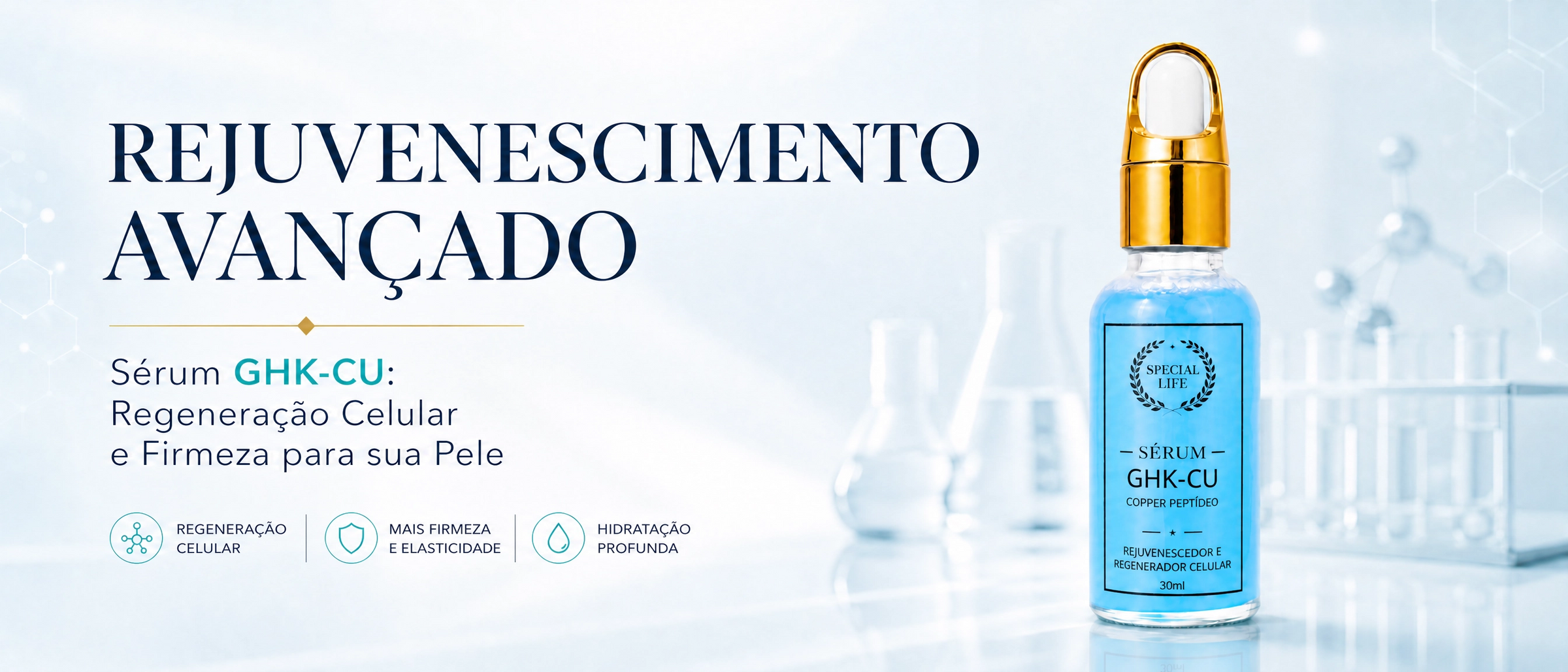 Sérum GHK-CU Copper Peptide para rejuvenescimento facial, firmeza da pele, regeneração celular e hidratação profunda.